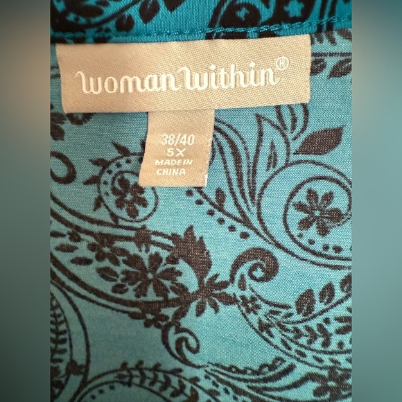 Woman Within Teal and Black Floral‎ Paisley Tunic Size 5X, EUC - Picture 7 of 10